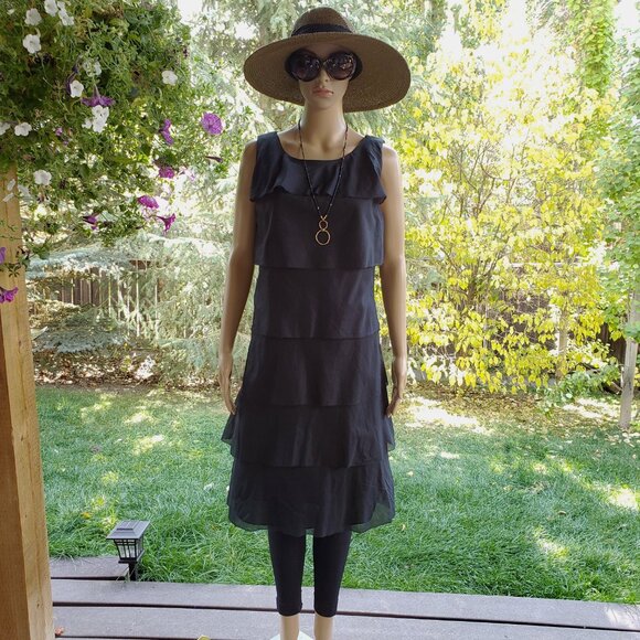 Talbots, 100% cotton black tiered ruffle sleeveless dress - Picture 3 of 8
